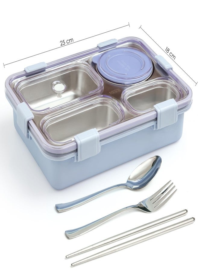 Brand Conquer Lunch Box Leak-Proof BPA Free Stainless Steel for School, Lunch Box for School & Office with a Fork, a Spoon and a Pair of Chopsticks (Light Purpple, 4 Compartment) - Image 3